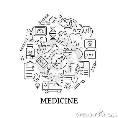 Medicine abstract linear concept layout with headline Vector Illustration