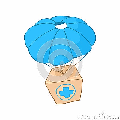 Medicine aid in a box with a parachute icon Vector Illustration