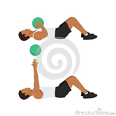 Medicine ball floor press. Laying chest passes Cartoon Illustration