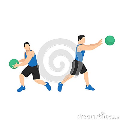 Medicine ball rotational passes exercise. Flat vector illustration Vector Illustration