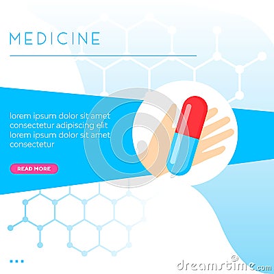 Medicine banner in hand tablet vector illustration Vector Illustration