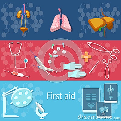 Medicine banners transplantation, surgery, x-ray Vector Illustration