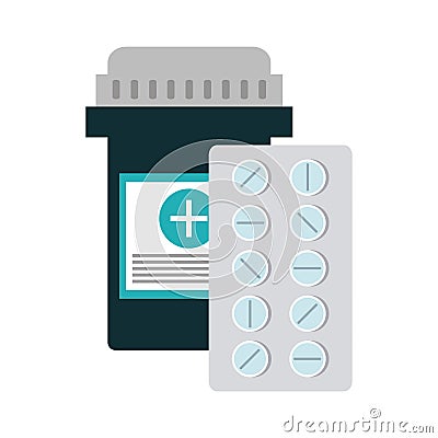 Medicine bottle and drugs tablet Vector Illustration