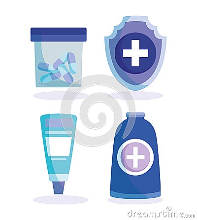 Medicine bottle oinment cream tube protection medical health care vaccination Vector Illustration