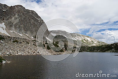 Medicine Bow Peak overlooking Mirror Lake, Snowy Range Stock Photo