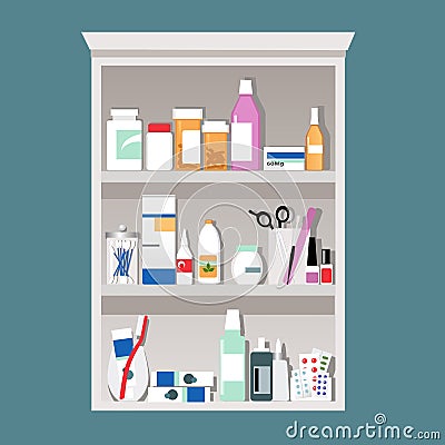 Medicine cabinet open Vector Illustration