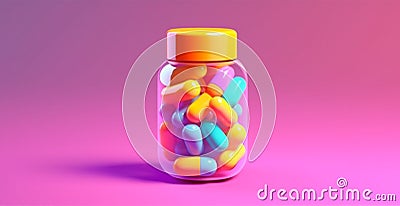 Medicine Capsule Jar, Immune Support, Health Care, Body Supplements - AI generated image Stock Photo