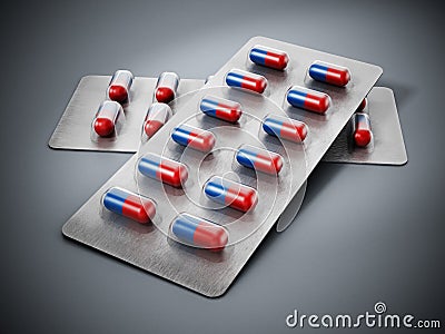 Medicine capsules inside blister packs. 3D illustration Cartoon Illustration