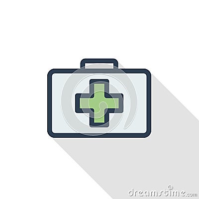 Medicine chest thin line flat color icon. Linear vector symbol. Colorful long shadow design. Vector Illustration