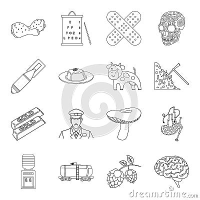 Medicine, cooking,taxi and other web icon in outline style.weapons, service, finance icons in set collection. Vector Illustration