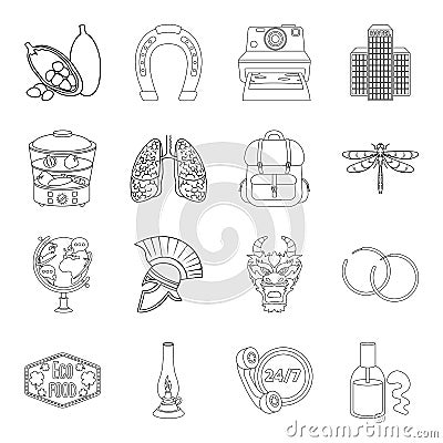 Medicine, cooking, travel and other web icon in outline style.training, lighting, taxi icons in set collection. Vector Illustration
