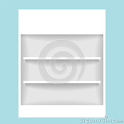 Medicine cupboard, plank shelf for mock-up display, countertop white color, modern shelf for display show on space wall room Vector Illustration
