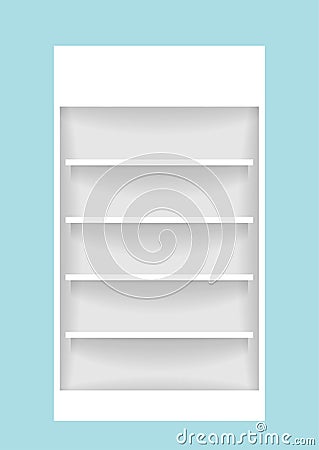 Medicine cupboard, plank shelf for mock-up display, countertop white color, modern shelf for display show on space wall room Vector Illustration