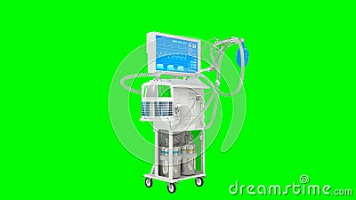 medicine 3d illustration, ICU covid ventilator renders isolated on green Cartoon Illustration