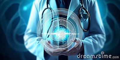 Medicine doctor diagnosis and touching electronic medical record. DNA. Stock Photo