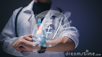 Medicine doctor. DNA. Digital healthcare and network connection on hologram interface, Science and innovative, Medical technology Stock Photo