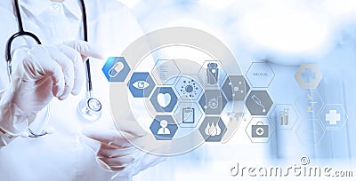 Medicine doctor hand working with modern computer Stock Photo