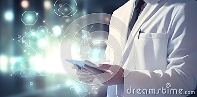 Medicine doctor touching electronic medical record on tablet, cloud technology Stock Photo