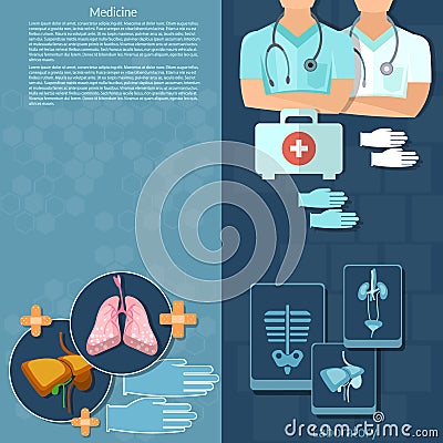 Medicine doctors in a hospital first aid kit intern banners Vector Illustration