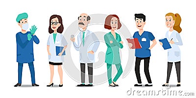 Medicine doctors. Medical physician, hospital nurse and doctor with stethoscope. Medic healthcare workers cartoon vector Vector Illustration