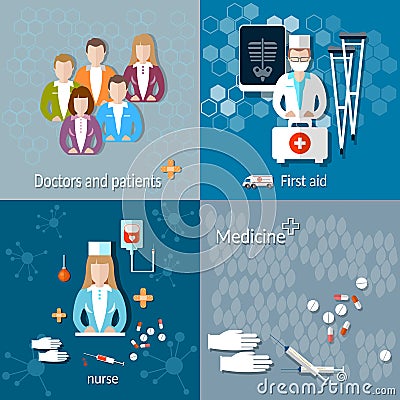 Medicine: doctors and patients Vector Illustration