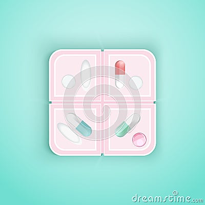 Daily dosage of medication in pill dispenser Vector Illustration