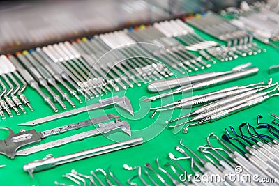 Medicine equipment, dental tools closeup Stock Photo