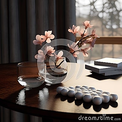 Medicine , farmacy . Different pills on the table and pills in tbottles. Flowers Stock Photo