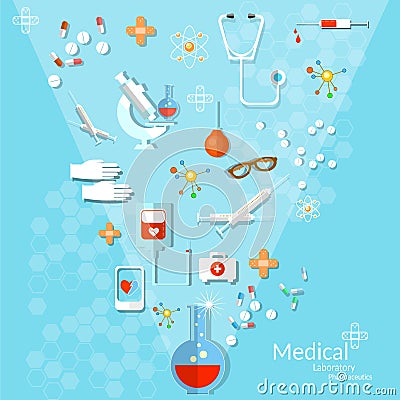 Medicine flat health care and medical instruments background Vector Illustration