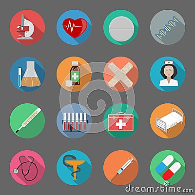 Medicine flat icons set Cartoon Illustration