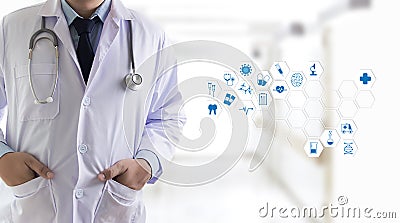 Medicine health care professional doctor hand working with mode Stock Photo