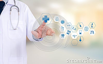 Medicine health care professional doctor hand working with mode Stock Photo