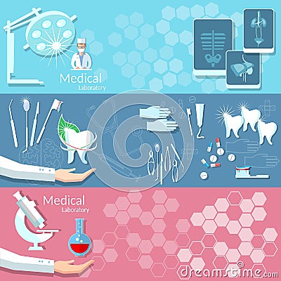 Medicine health dentistry medical instruments banners Vector Illustration