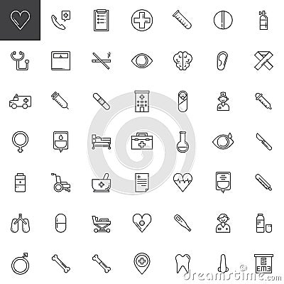 Medicine and Health line icons set Vector Illustration