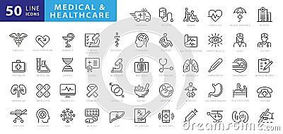 Medicine and Health symbols - minimal thin line web icon set. Vector Illustration