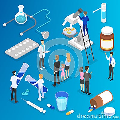 Medicine and healthcare concept. Doctor make medical research Vector Illustration