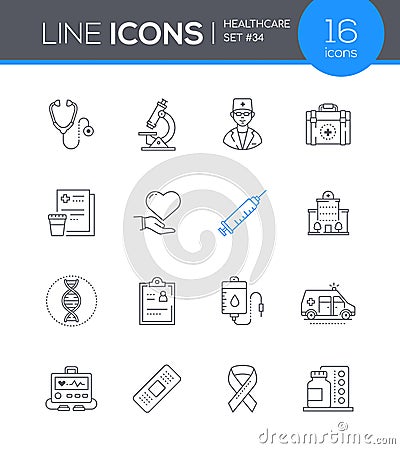 Medicine and Healthcare - line design style icons set Vector Illustration