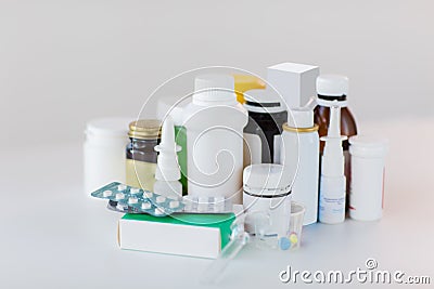 Packs of different pills and medicine Stock Photo