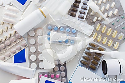 Packs of different pills and medicine Stock Photo