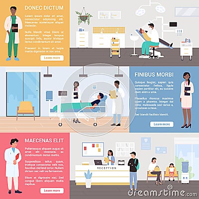 Medicine healthcare service in hospital medical center set Vector Illustration
