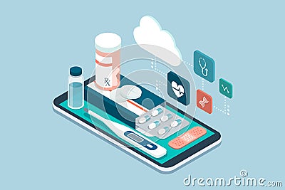 Medicine, healthcare and therapy app Vector Illustration