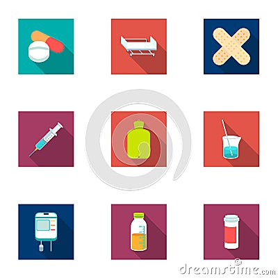 Medicine and hospital set icons in flat style. Big collection of medicine and hospital vector symbol Vector Illustration