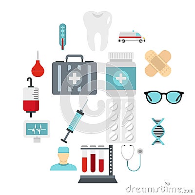 Medicine icons set, flat style Vector Illustration