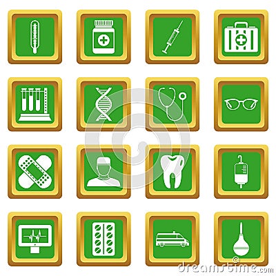 Medicine icons set green Vector Illustration