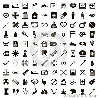 100 medicine icons set, simple style Vector Illustration