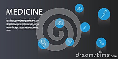 Medicine Infographics vector design. Timeline concept include medical bag, syringe, pills icons. Can be used for report, Stock Photo