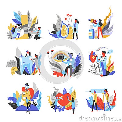 Medicine isolated abstract icons doctors and medical equipment Vector Illustration