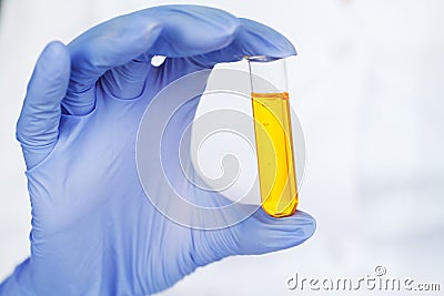 Medicine. Lab Technician Doing Chemistry Experiment. Close Up Of Scientist Checking Test Tube In Laboratory Stock Photo