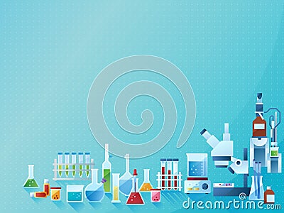 Medicine laboratory concept background with equipment and bottles. Color vector illustration in modern flat design Vector Illustration