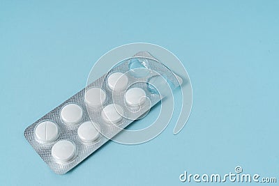 Medicine on light blue background Stock Photo